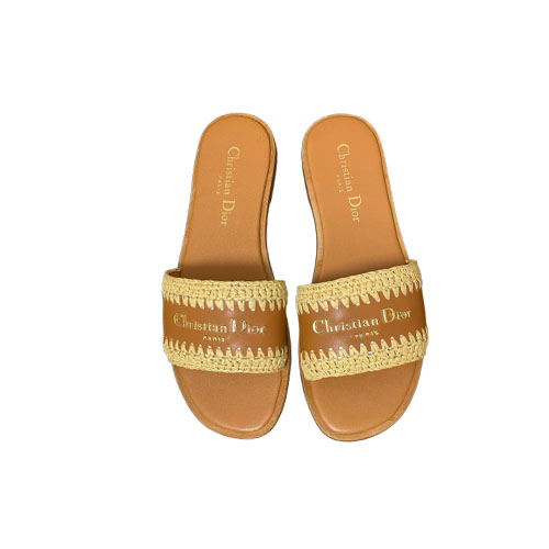 Tan Brown Leather-Raffia